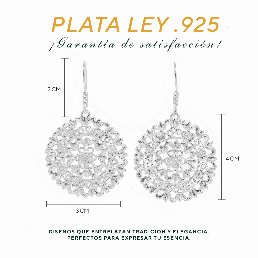 Aretes Plata .925 de Aro Abierto Diseño Floreado 18.2 Gramos - Joyería Elegante