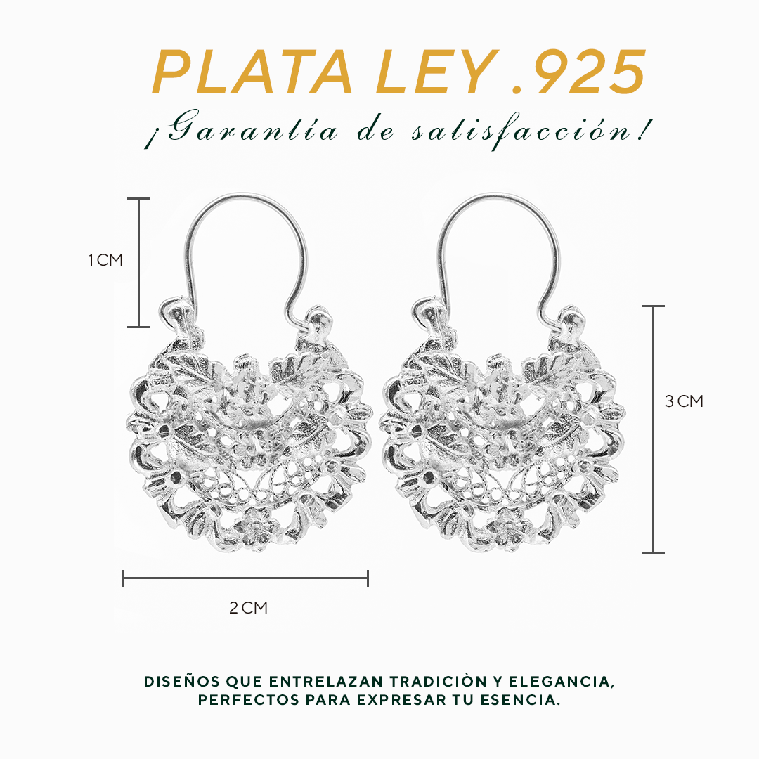 Aretes Plata .925 de Aro Abierto Borde Floreado 7.5 Gramos - Joyería Elegante