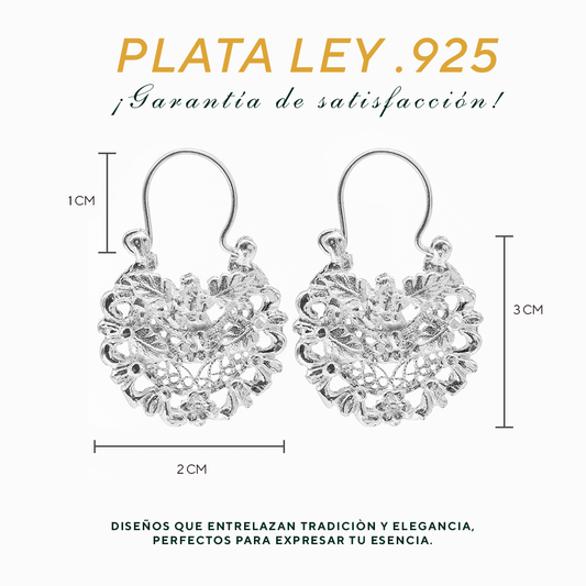 Aretes Plata .925 de Aro Abierto Borde Floreado 7.5 Gramos - Joyería Elegante