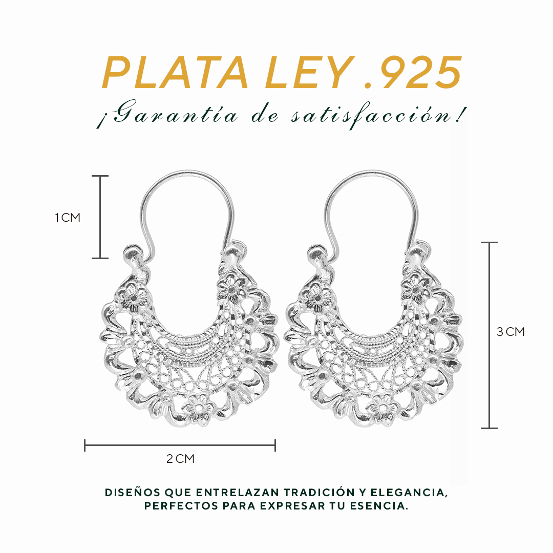 Aretes Plata .925 de Aro Abierto Borde Floreado 6.8 Gramos - Joyería Elegante