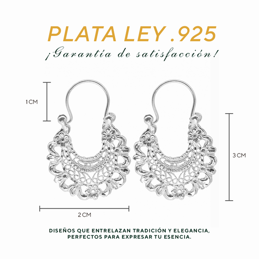 Aretes Plata .925 de Aro Abierto Borde Floreado 6.8 Gramos - Joyería Elegante