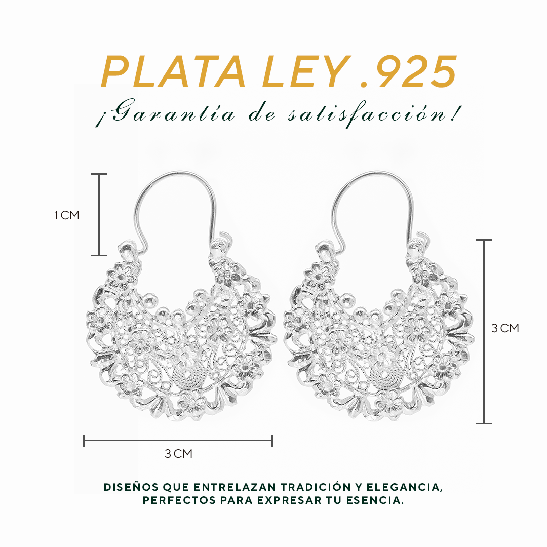 Aretes Plata .925 de Aro Abierto Borde Floreado 10.3 Gramos - Joyería Elegante