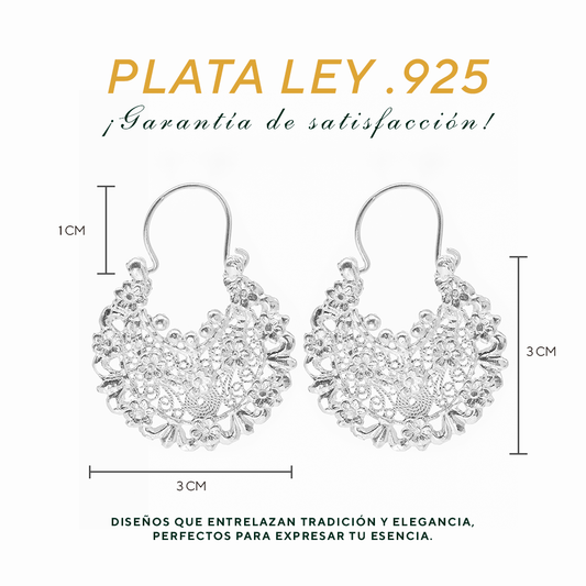 Aretes Plata .925 de Aro Abierto Borde Floreado 10.3 Gramos - Joyería Elegante
