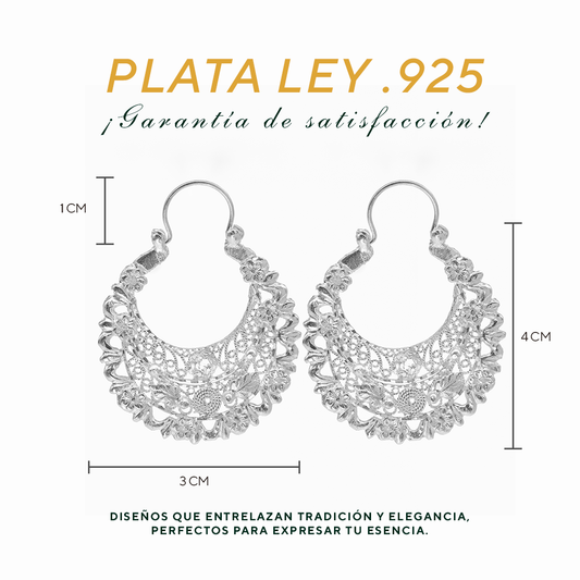 Aretes Plata .925 de Aro Abierto Floreado 13.8 Gramos - Joyería Elegante