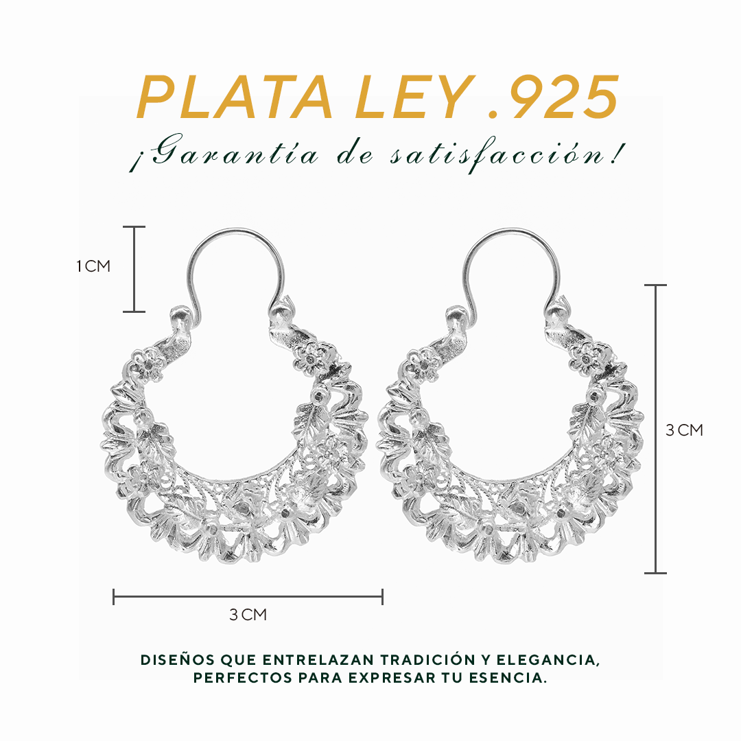Aretes Plata .925 de Aro Abierto Floreado , 10.8 Gramos - Joyería Elegante