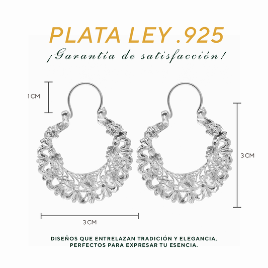 Aretes Plata .925 de Aro Abierto Floreado , 10.8 Gramos - Joyería Elegante