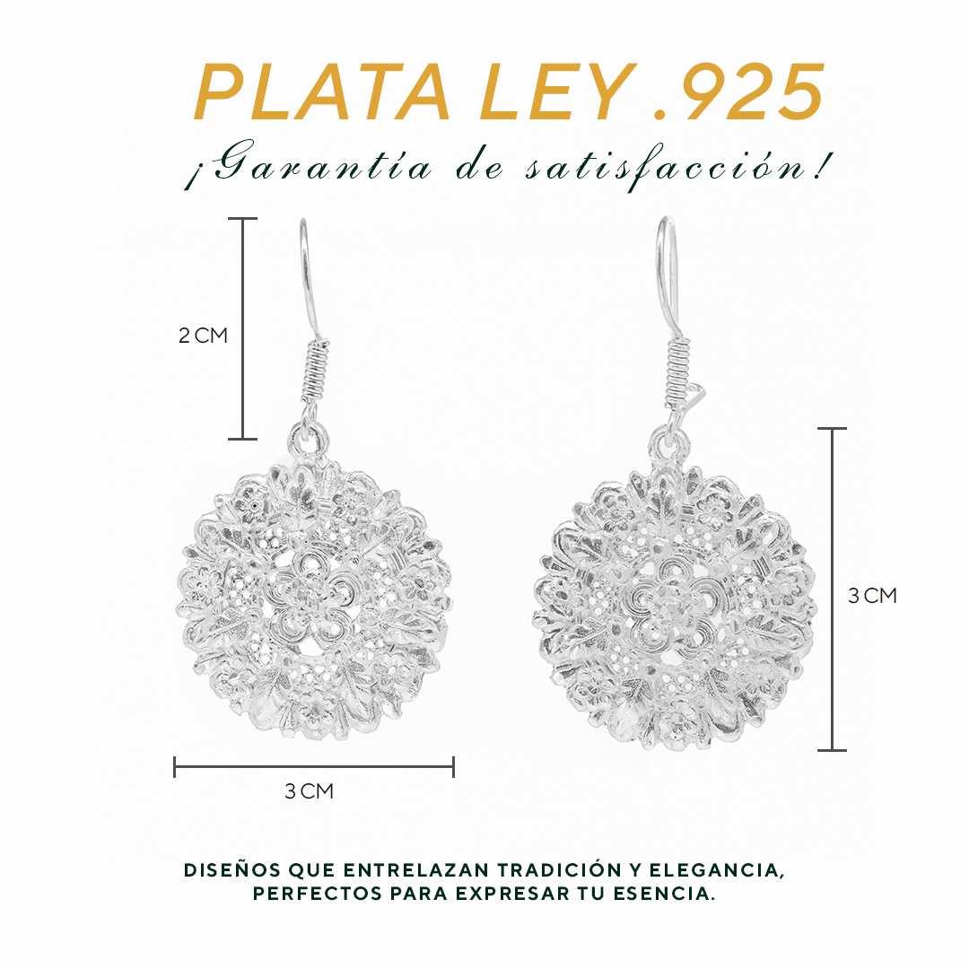 Aretes Plata .925 de Aro Abierto Diseño de Flor 16.5 Gramos - Joyería Elegante