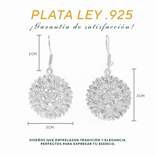Aretes Plata .925 de Aro Abierto Diseño de Flor 16.5 Gramos - Joyería Elegante