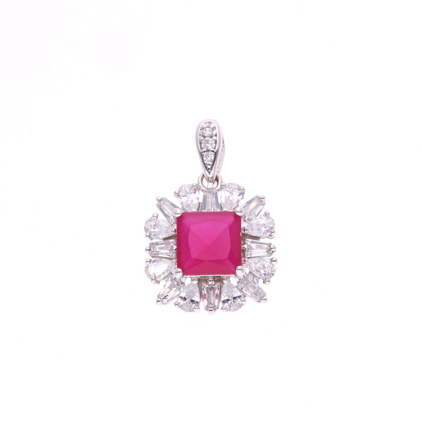 Dije Plata Ley 925 con Rodio y Zirconia AAA Color Rojo Rubí y Blanco