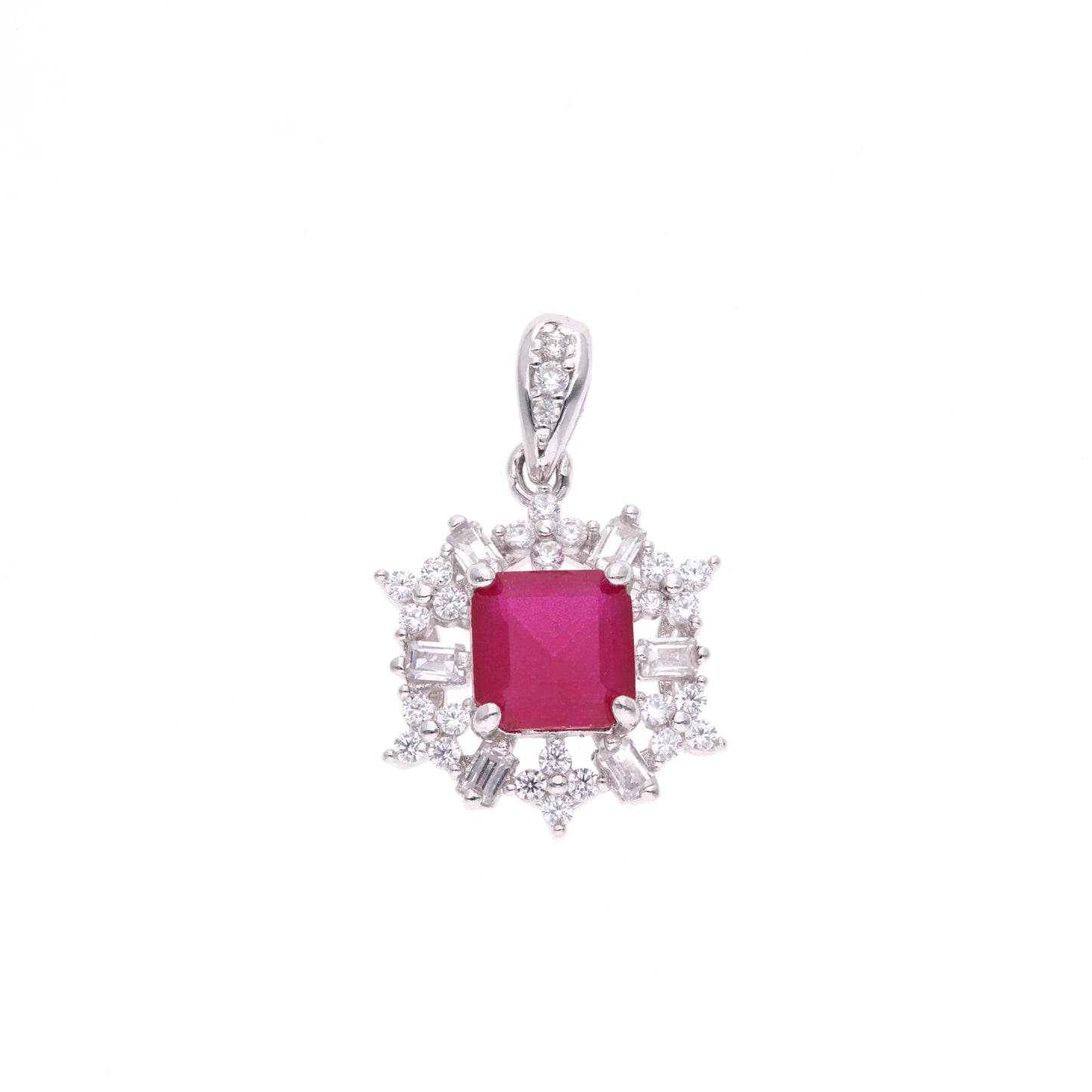 DIJE EN PLATA LEY .925, CON RODIO , ZIRCONIA AAA ROJO RUBI Y BLANCO