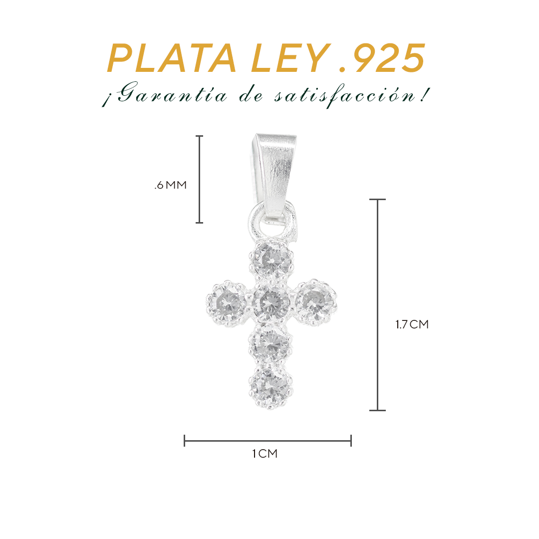 Dije de Plata Ley .925 en  forma Cruz con Topacio Blanco Mod. CTDVP013- Joyería Religiosa