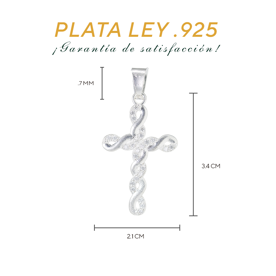 Dije  de Plata Ley .925 en  Forma Cruz con Topacio blanco Mod. CTDVP018 - Joyería Religiosa