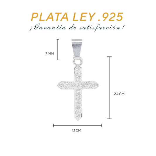 Dije de Plata .925 en forma Cruz con Topacio blanco Mod. CTDVP020- Joyería Religiosa