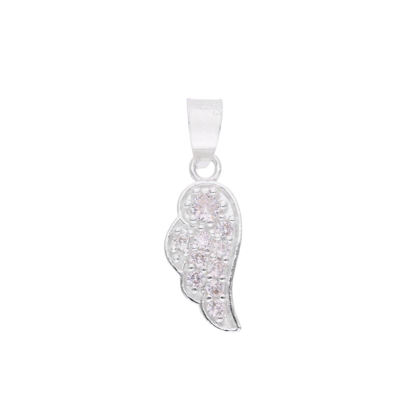 Dije Ala de Ángel con zirconias en pavé — plata esterlina .925, vista frontal