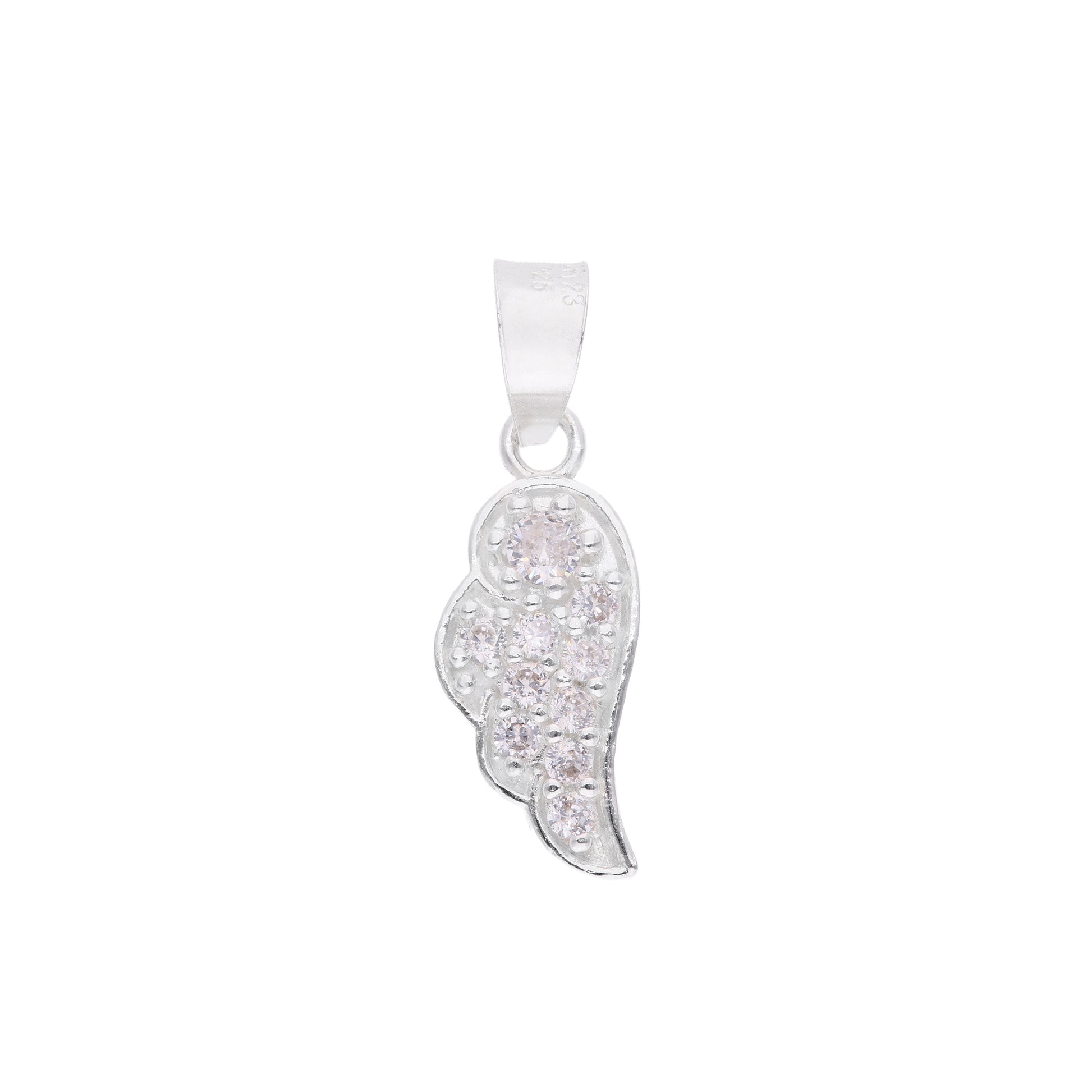 Dije Ala de Ángel con zirconias en pavé — plata esterlina .925, vista frontal