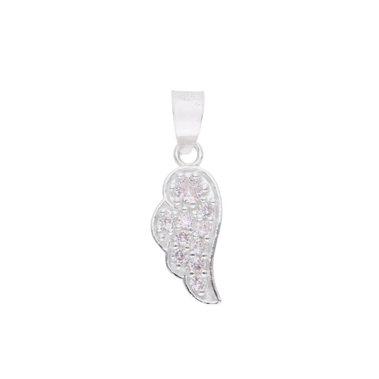 Dije Ala de Ángel con zirconias en pavé — plata esterlina .925, vista frontal
