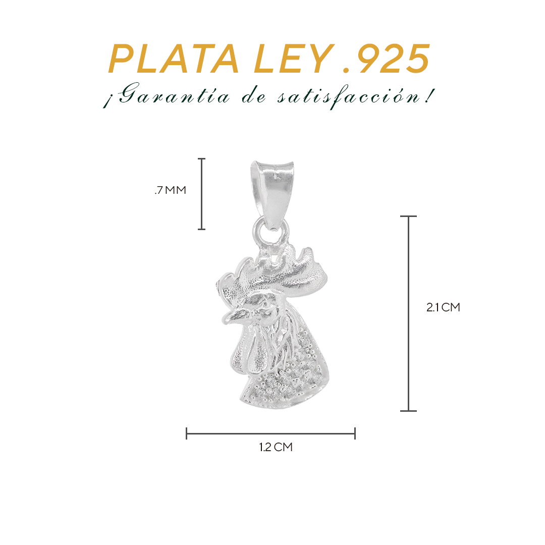 Set de Dije y Cadena de Plata - Cabeza de Gallo con Cadena Fígaro .925