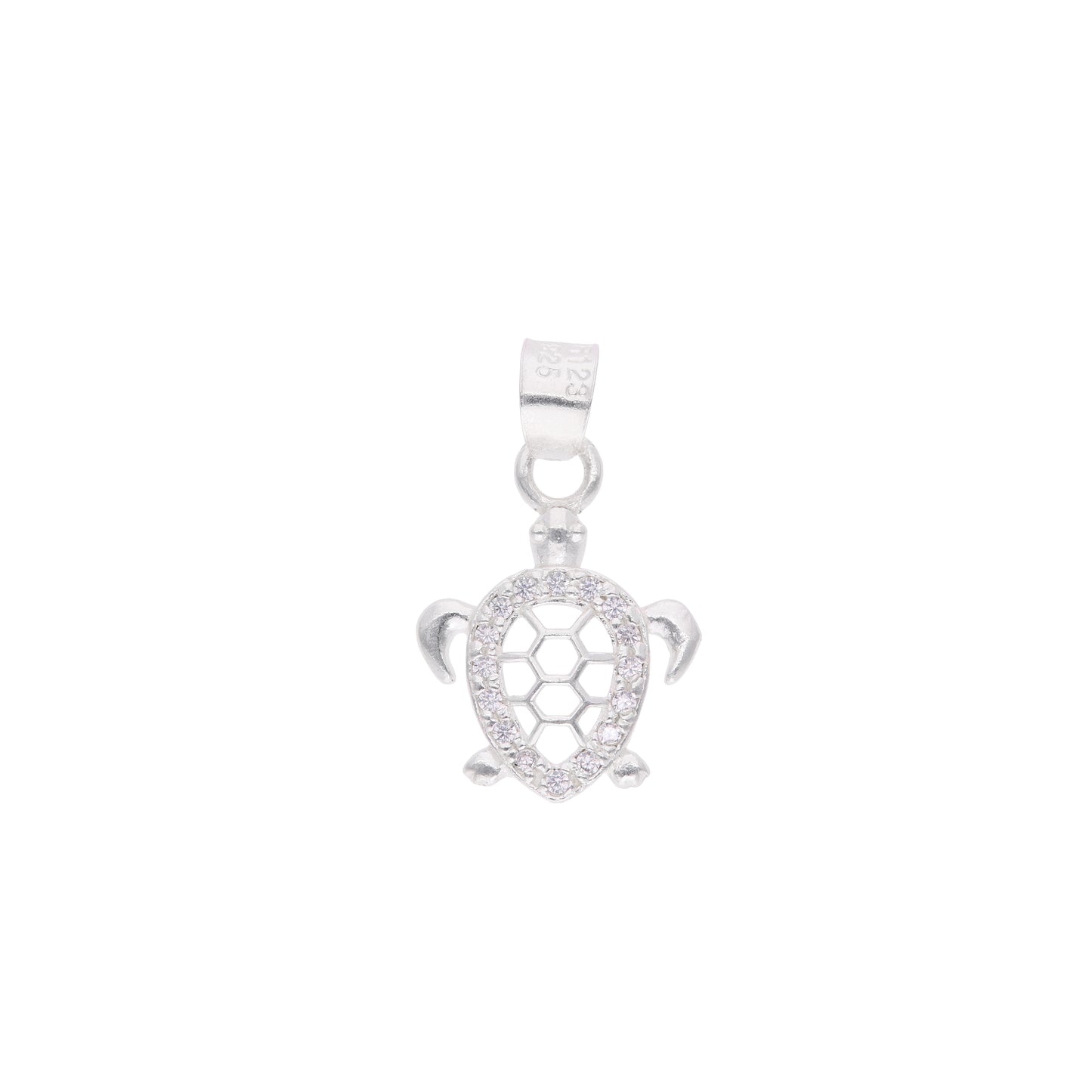 Dije tortuga marina pavé de zirconias en plata .925 – vista frontal sobre fondo blanco