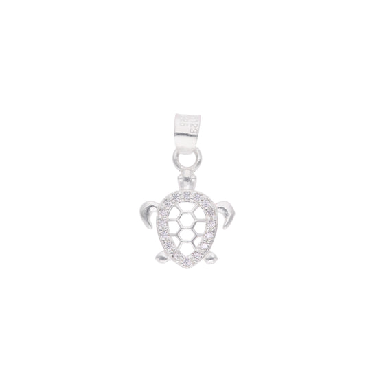 Dije tortuga marina pavé de zirconias en plata .925 – vista frontal sobre fondo blanco