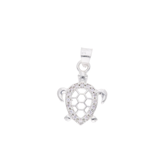 Dije tortuga marina de plata .925 con zirconias – vista frontal sobre fondo blanco