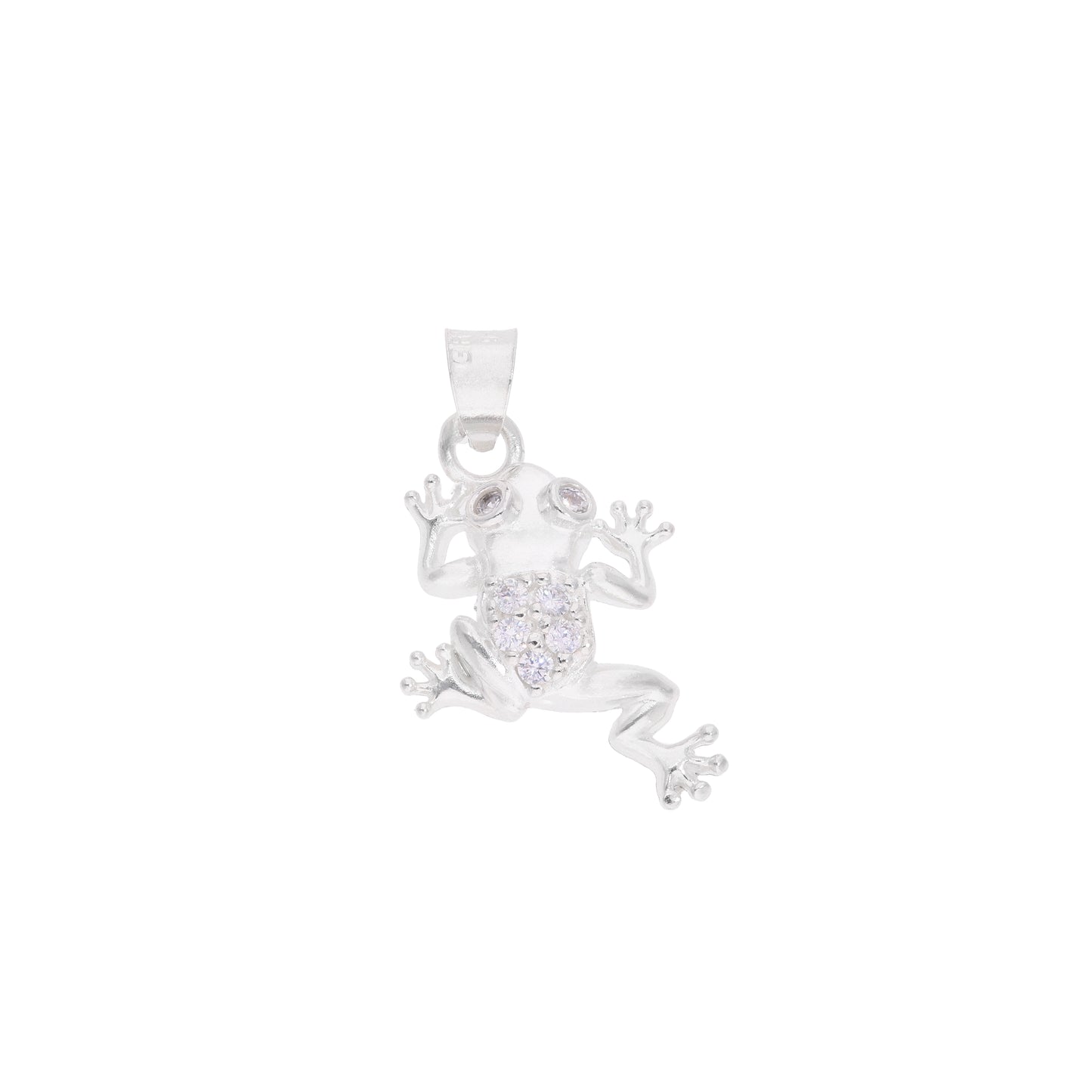 Dije rana 3D con vientre pavé de zirconias en plata .925 – vista frontal sobre fondo blanco