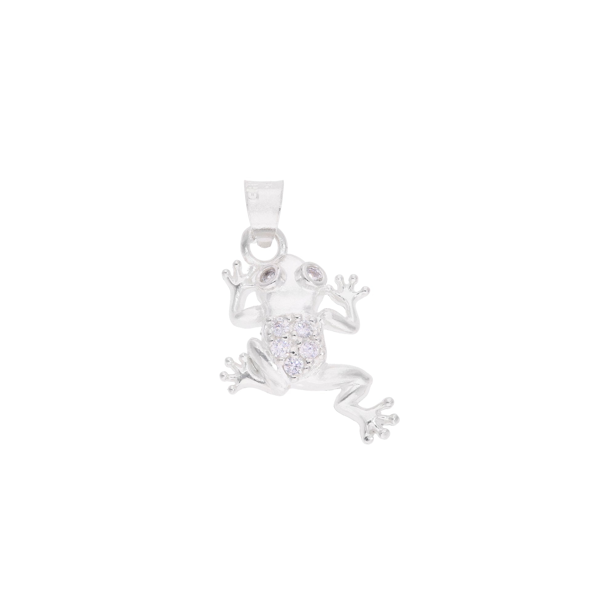 Dije rana 3D con vientre pavé de zirconias en plata .925 – vista frontal sobre fondo blanco