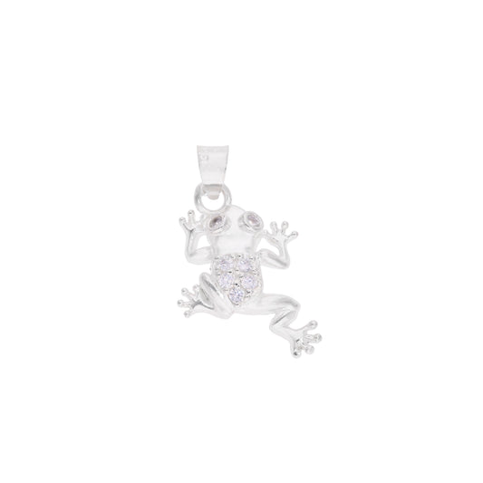 Dije rana 3D con vientre pavé de zirconias en plata .925 – vista frontal sobre fondo blanco