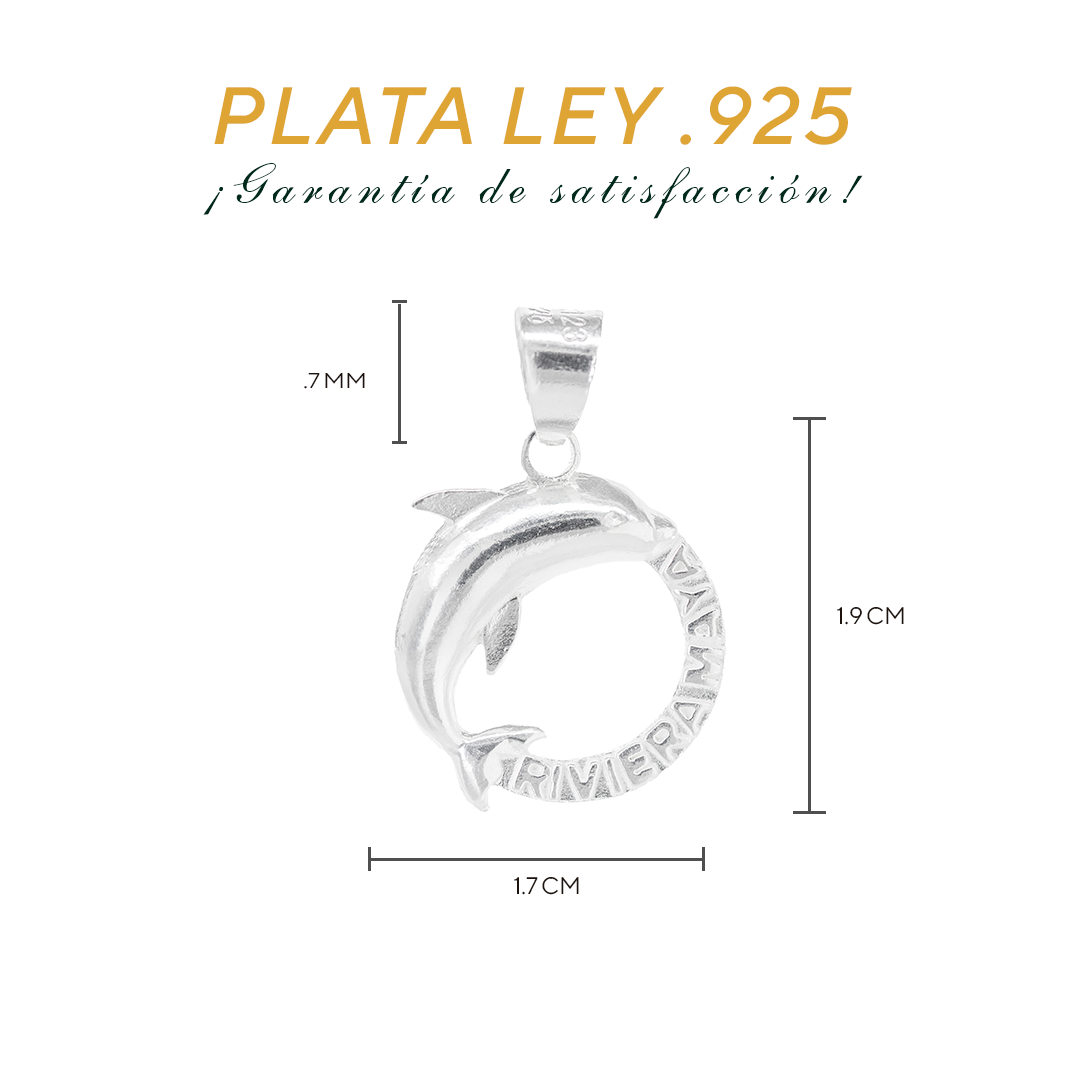 Dije de Plata Ley .925 en Forma de Delfín Riviera Maya (DM010 )- Joyería Marina