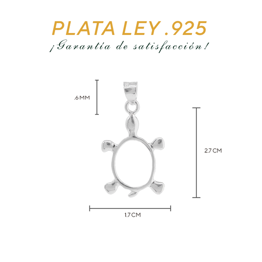 Set de Dije y Cadena de Plata - Tortuga Calada con Óvalo con Cadena Fígaro .925