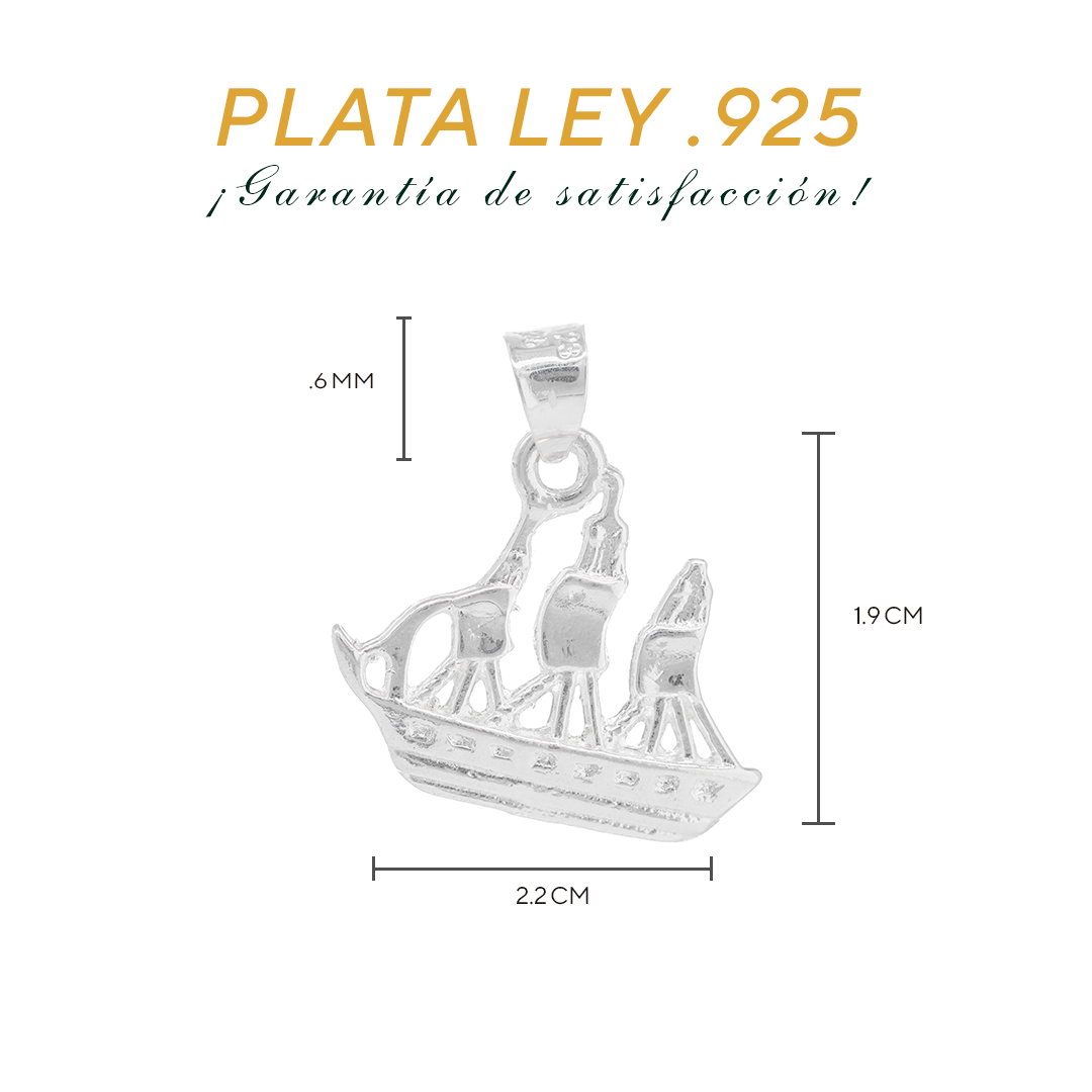 Set de Dije y Cadena de Plata - Barco Velero con Cadena Fígaro .925
