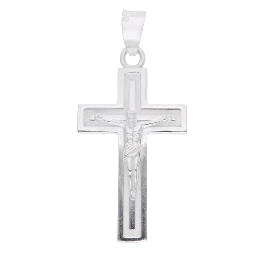 Dije crucifijo de plata .925 con Cristo en relieve – vista frontal sobre fondo blanco