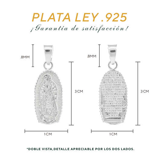 Dije Plata ley .925  Doble vista en forma  de la virgen de  Virgen de Guadalupe Mod.  DR089- Joyería Religiosa