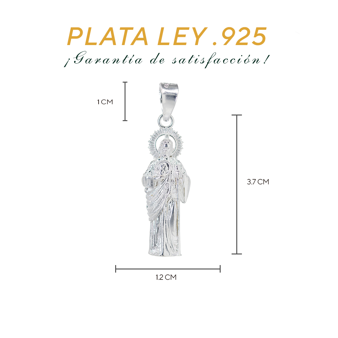 Set de Dije y Cadena de Plata - San Judas Tadeo Tridimensional con Cadena Fígaro .925