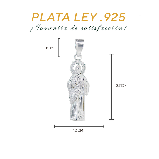Set de Dije y Cadena de Plata - San Judas Tadeo Tridimensional con Cadena Fígaro .925