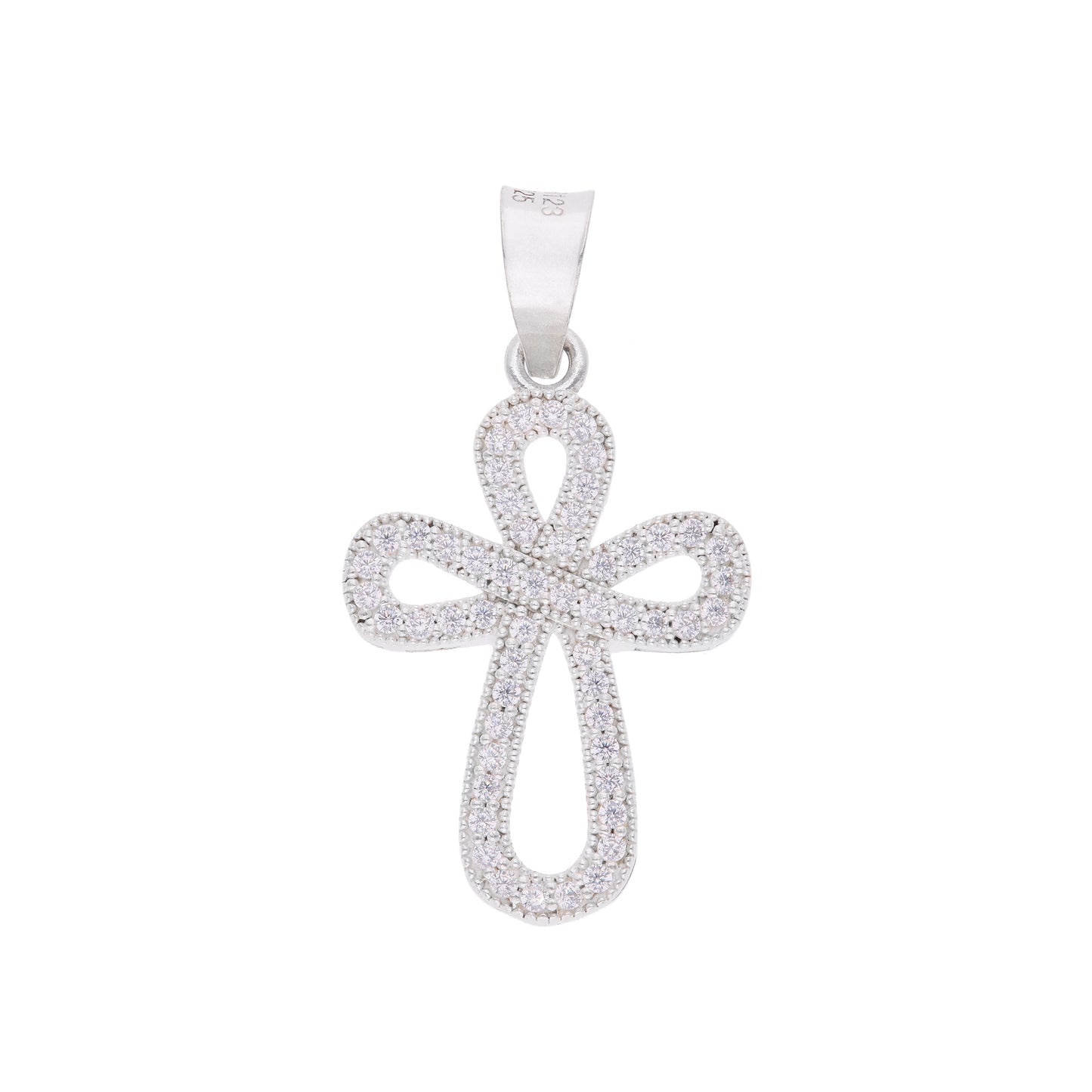 Dije Cruz Calada con zirconias en plata .925 — vista frontal