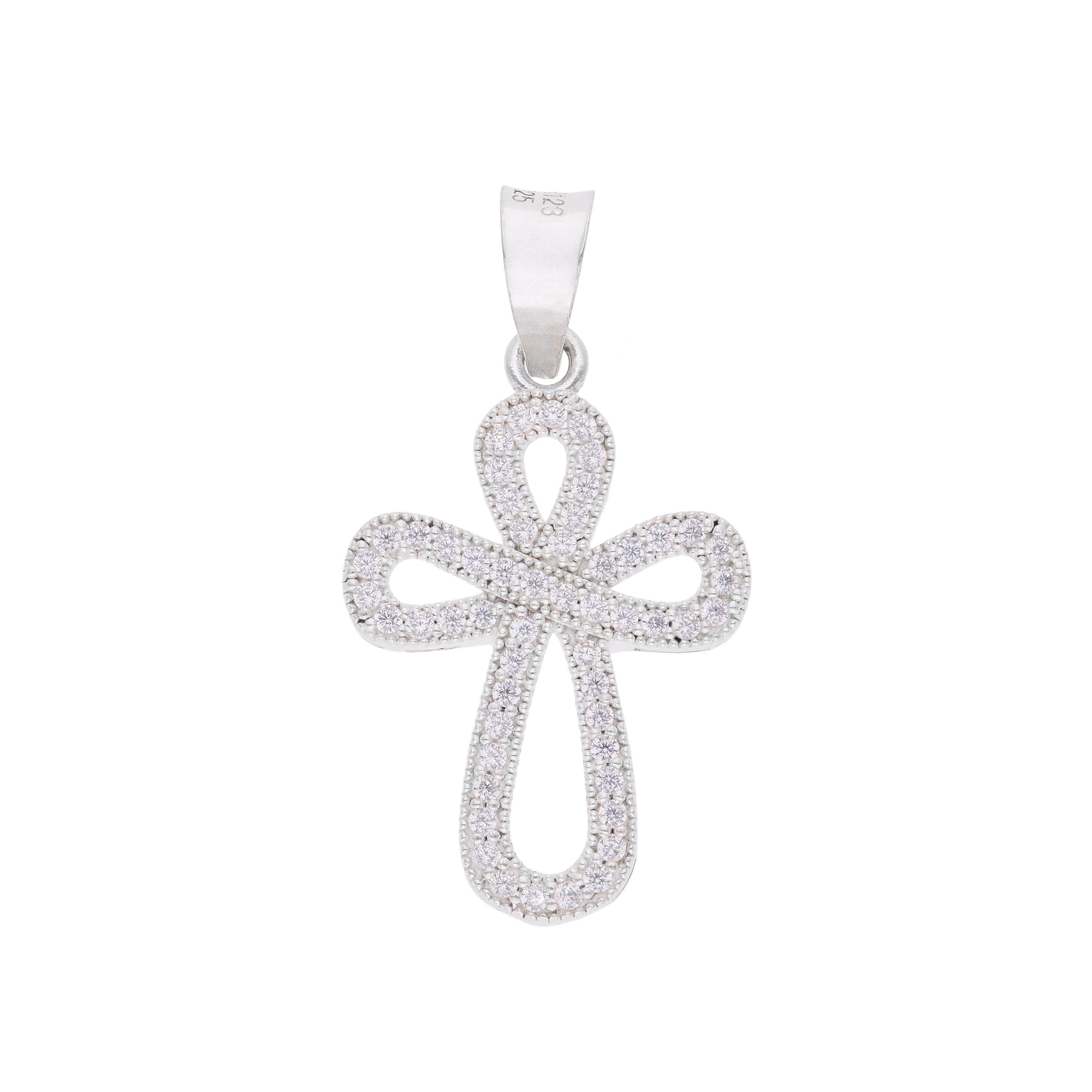 Dije Cruz Calada con zirconias en plata .925 — vista frontal