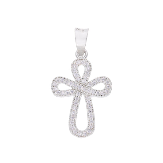 Dije Cruz Calada con zirconias en plata .925 — vista frontal