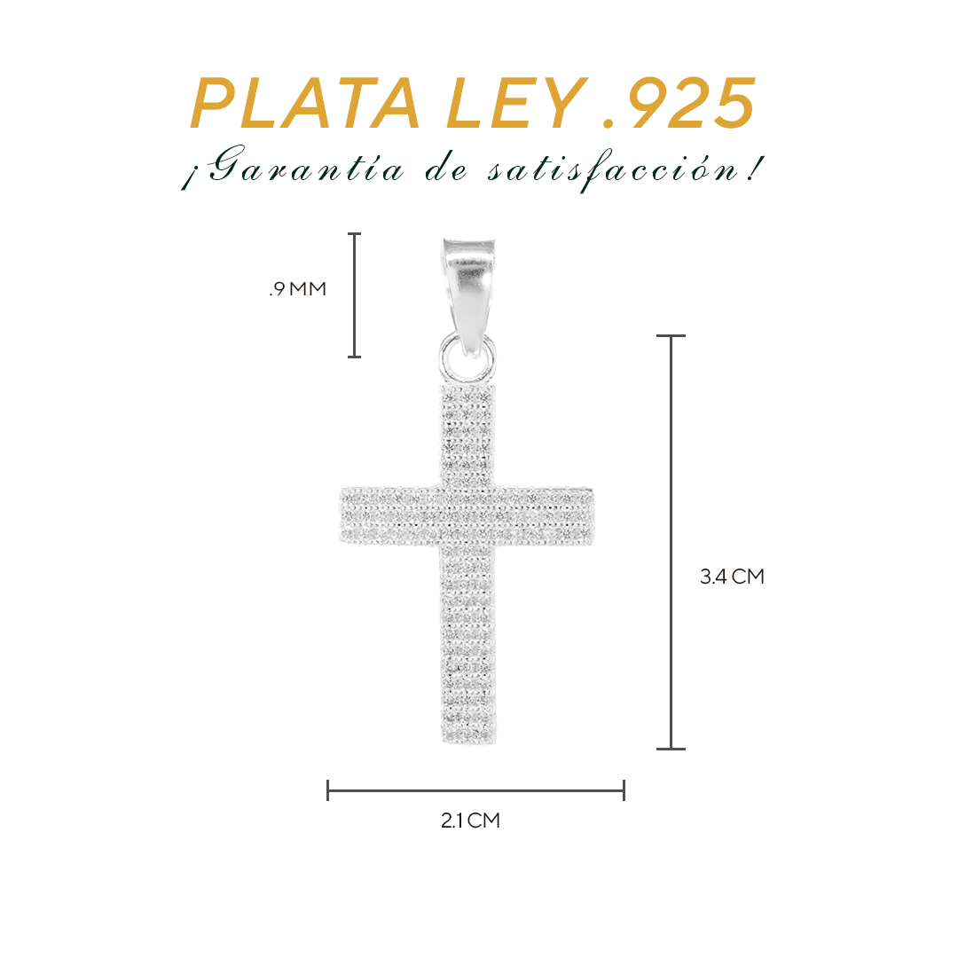 Dije de  Plata .925 en  Forma de  Cruz con Topacio blanco  Mod. DRP013 - Joyería Religiosa