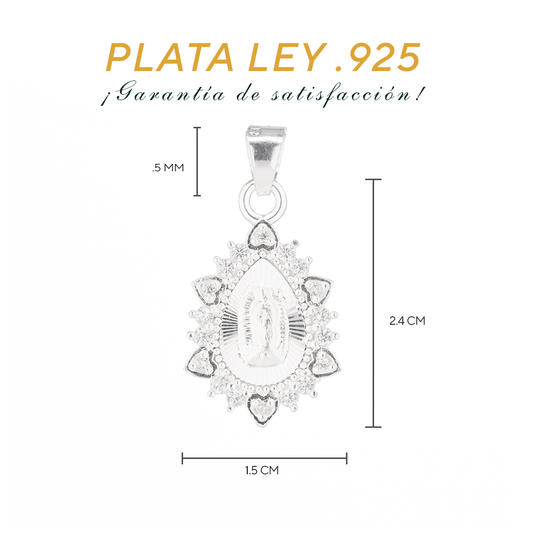 Dije de  Plata .925 Forma de la Virgen de Guadalupe con topacio blanco MOD. DRP025LP - Joyería Religiosa