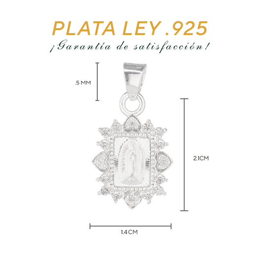 Dije de Plata .925 Forma Virgen de Guadalupe con Topacio blanco Mod. DRP026LP - Joyería Religiosa