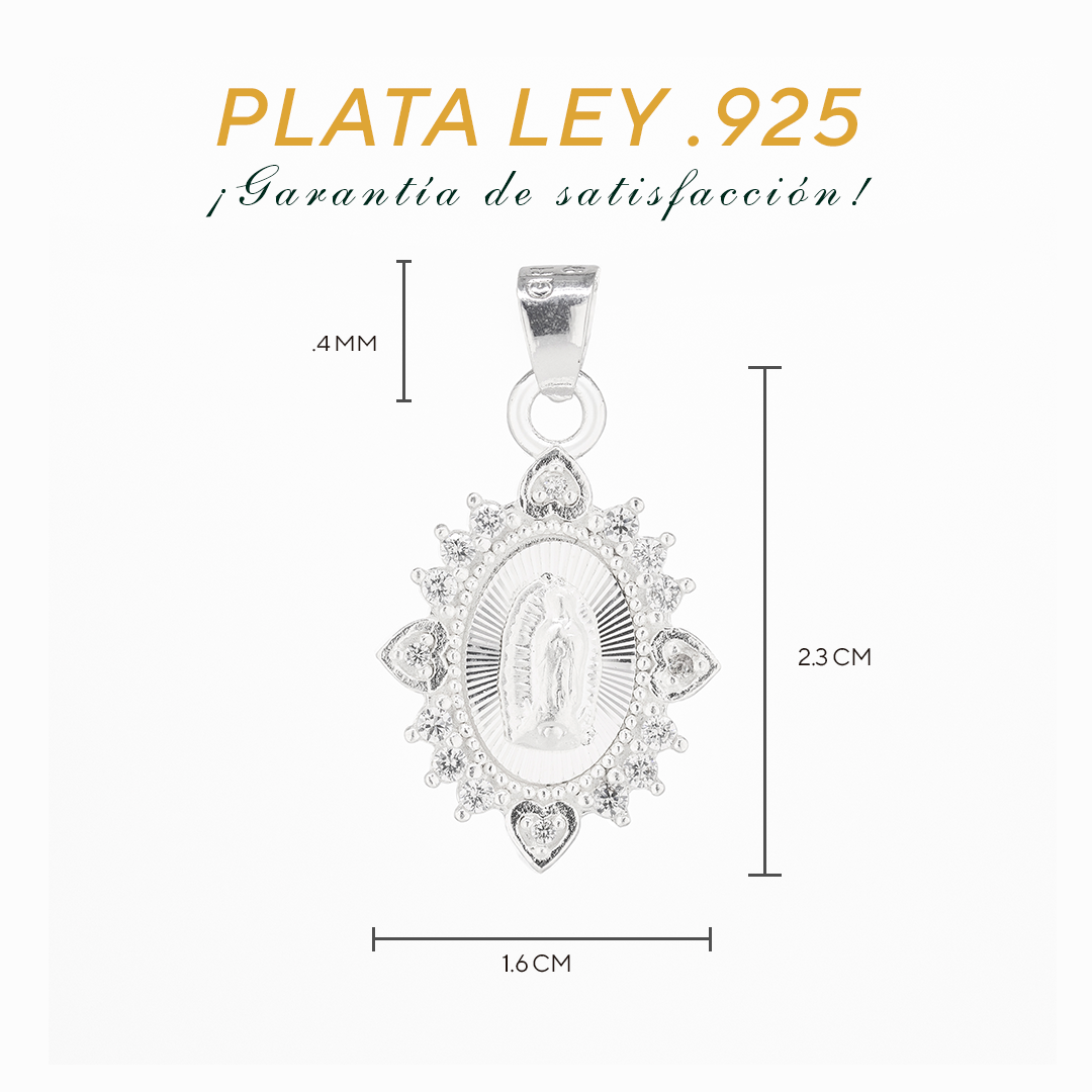 Dije de Plata .925 En forma de la Virgen de Guadalupe con topacio blanco MOD. DRP027LP - Joyería Religiosa