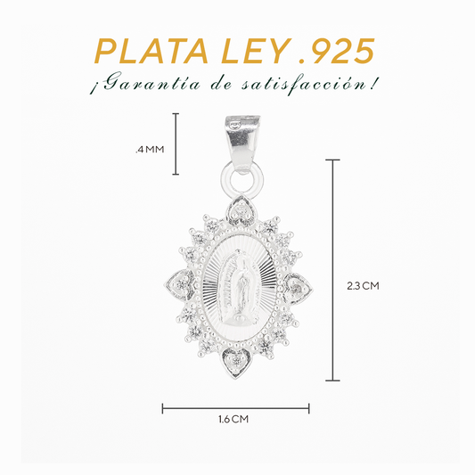 Dije de Plata .925 En forma de la Virgen de Guadalupe con topacio blanco MOD. DRP027LP - Joyería Religiosa