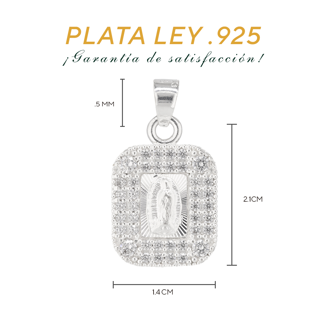Dije de Plata .925 en  diseño  de la Virgen de Guadalupe con Topacio  Mod. DRP031LP - Joyería Religiosa