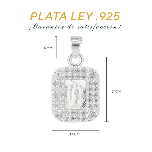 Dije de Plata .925 en  diseño  de la Virgen de Guadalupe con Topacio  Mod. DRP031LP - Joyería Religiosa