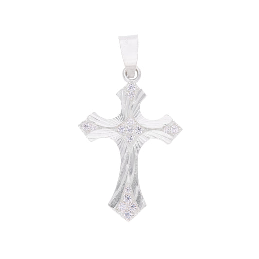 Dije de Plata .925 - Cruz Gótica Patada con Textura Granulada y Zircones Pavé, vista destacada