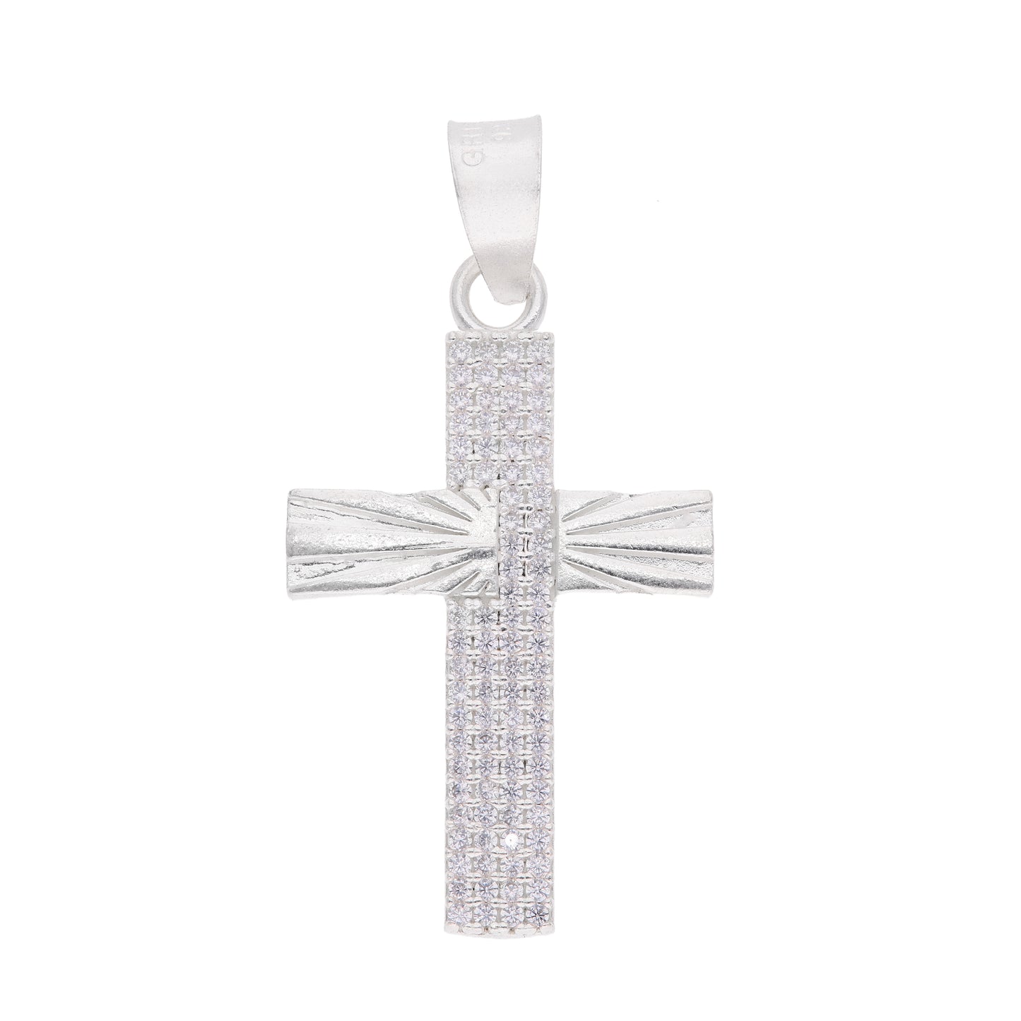 Dije Cruz con Textura Diamantada y Rayos Solares — Plata .925 | DRP051