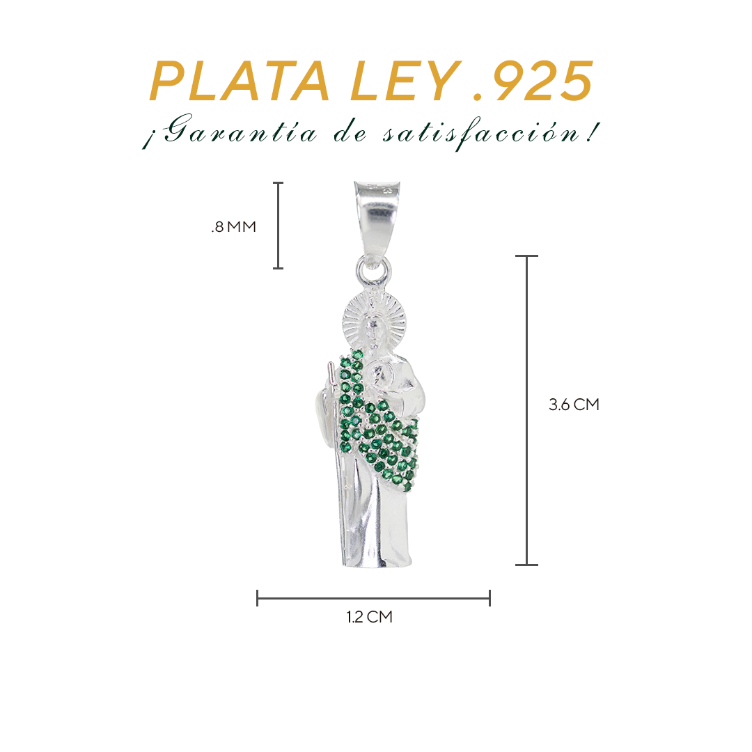 Dije de Plata ley .925 Forma San Judas Tadeo con topacio verde Mod.  DRP056VER - Joyería Religiosa