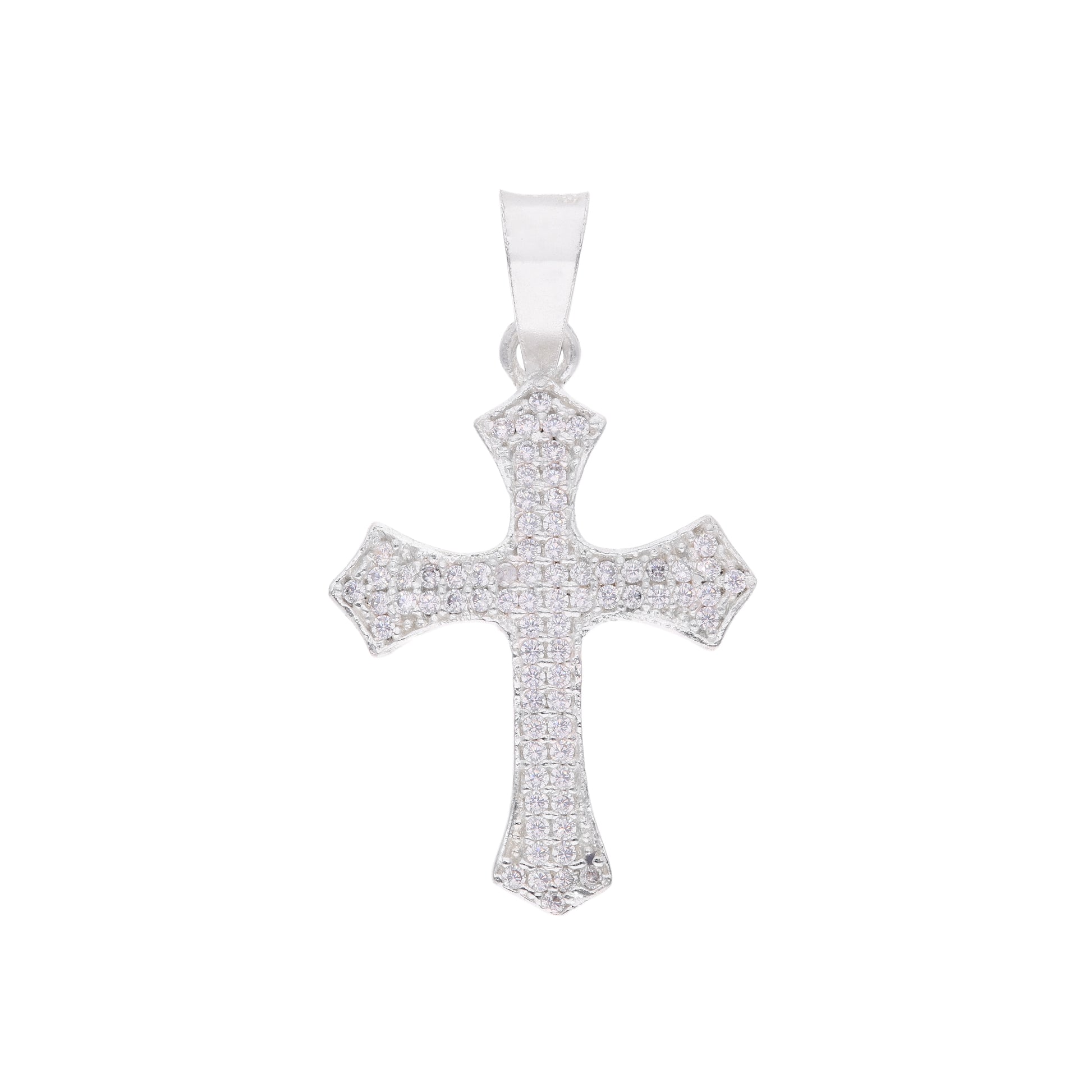 Dije Cruz Gótica con zirconias en pavé — plata esterlina .925, vista frontal