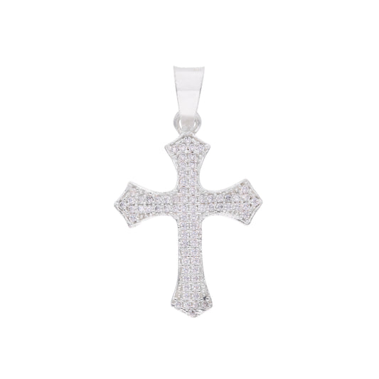 Dije Cruz Gótica con zirconias en pavé — plata esterlina .925, vista frontal