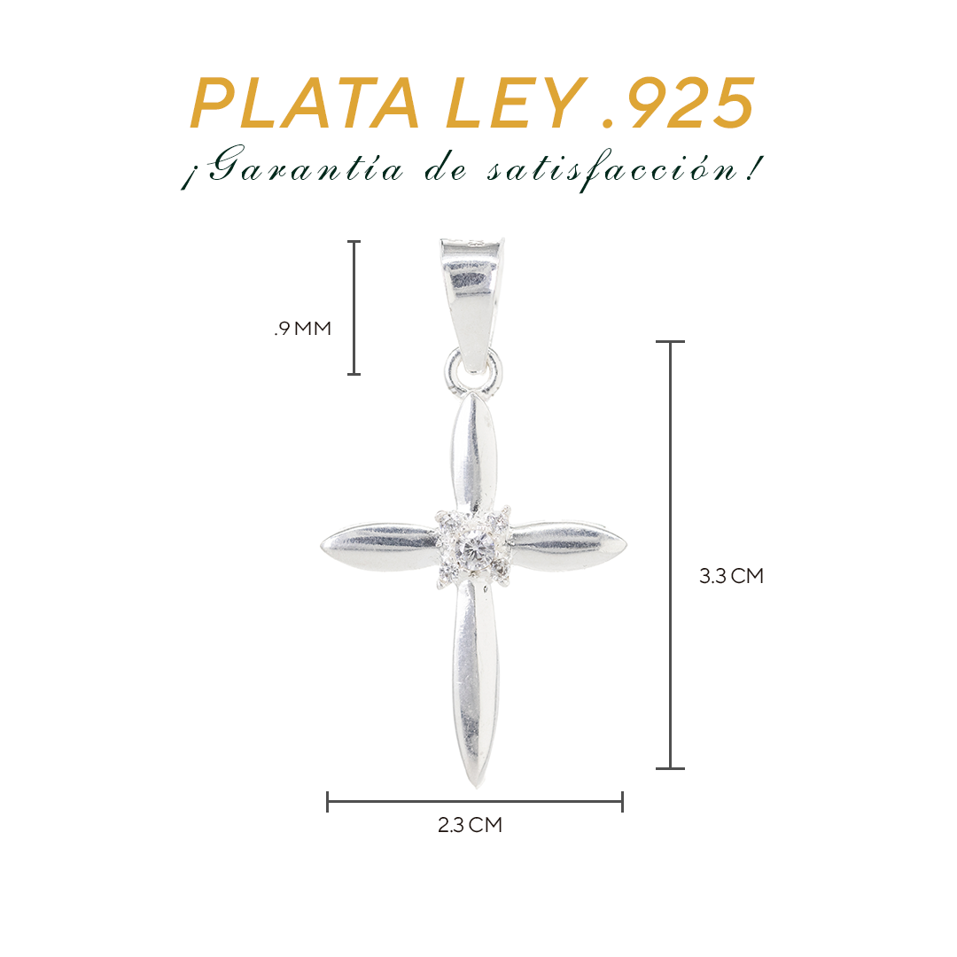 Dije Plata ley .925 Forma Cruz con Topacio blanco  Mod. DRP061 - Joyería Religiosa